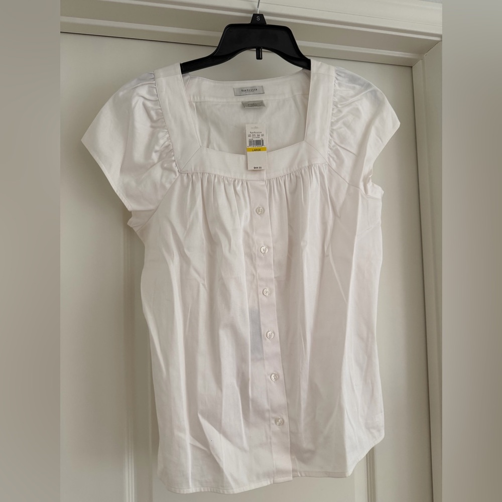 Van Heusen White Square-Neck Button Front Cap-Sleeve Blouse